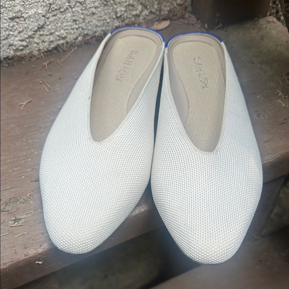 Rothy's Cream and Blue Slip-On Flats